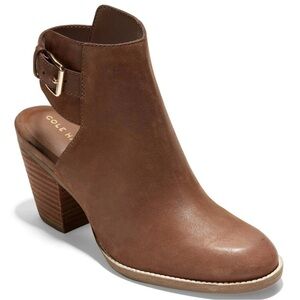 COLE HAAN Pippa Leather Slingback Block Heel Booties Stormcloud Brown Size 8.5